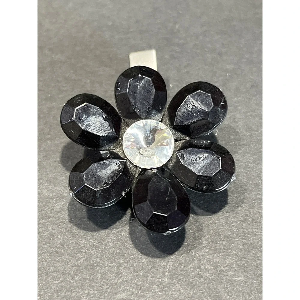 4pc Crystal Flower Hair Clips Set Rhinestone Alligator Clips Multicolor Black